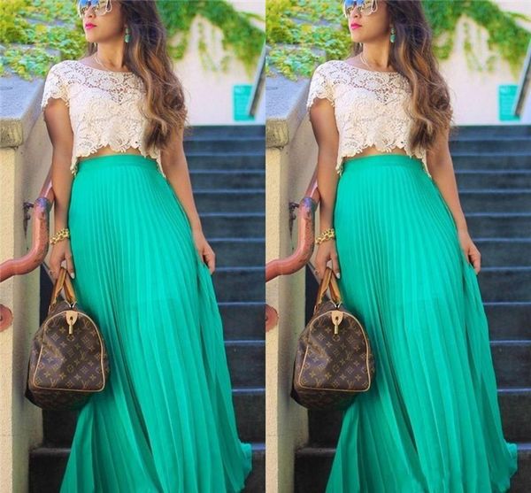 

maxi chiffon long skirts 2015 pleats floor length mint green chiffon prom skirt for women, Black