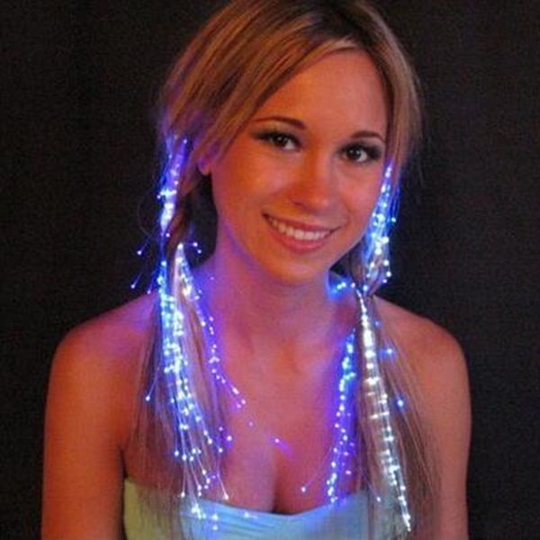 

10pcs luminous light up led hair extension flash braid party girl hair glow by fiber optic for party christmas night lights, Blue;red
