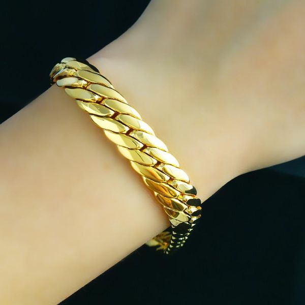 

fast fine massive 24k yellow gold filled bracelet herringbone chain 8.8"9mm mens or womens, Black