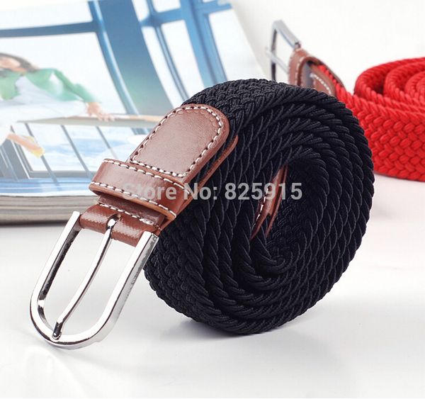 

wholesale-1pcs soild black elastic woven belt for men women new plus length stretch belt longest belt elastic belt canvas 120cm, Black;brown