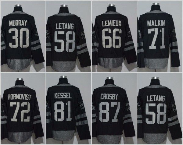 

1917-2017 100th Anniversary 87 Crosby 58 Letang 71 Malkin 81 Kessel 66 Lemieux 30 Murray 72 Hornqvist Black Stitched With Patch