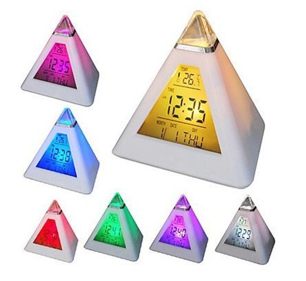 

7 led colors changing pyramid shaped digital alarm clock calendar thermometer (white, 3xaaa) fine arts 0201006