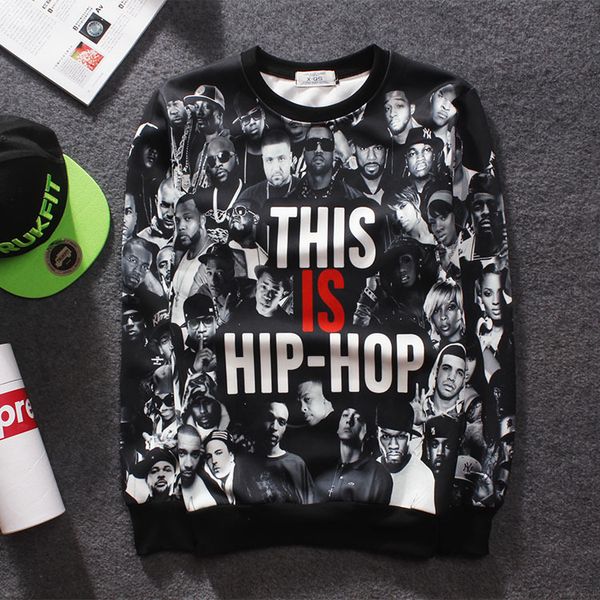 

wholesale-tide brand men's hip hop sweatshirt letter this is hip hop printed crewneck streetwear harajuku style hiphop street hoodies, Black