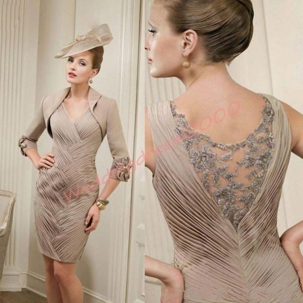 

mother summer dress with jacket women formal gowns 3/4 long sleeve mother's colthes ruffle vintage wed bridal mother off bride dress, Black;red