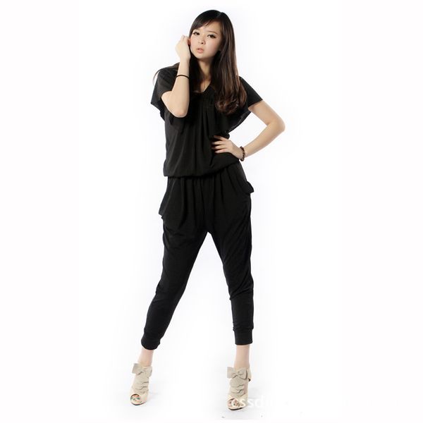 

wholesale-modal jumpsuits rompers for women summer harem pants black loose plus size 6xl black short sleeve jumpsuit, Black;white