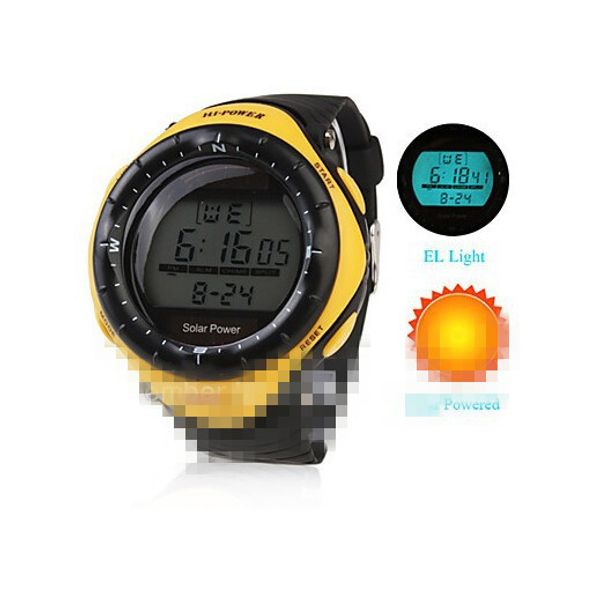 

wholesale-boys sports watch solar power digital multi-functional men rubber silicone band wrist watch led display alarm clock male hour, Slivery;brown