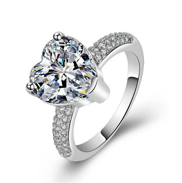 

wedding ring classic design platinum plated or rose gold plated 10mm simulated big diamond promise rings for women, Silver