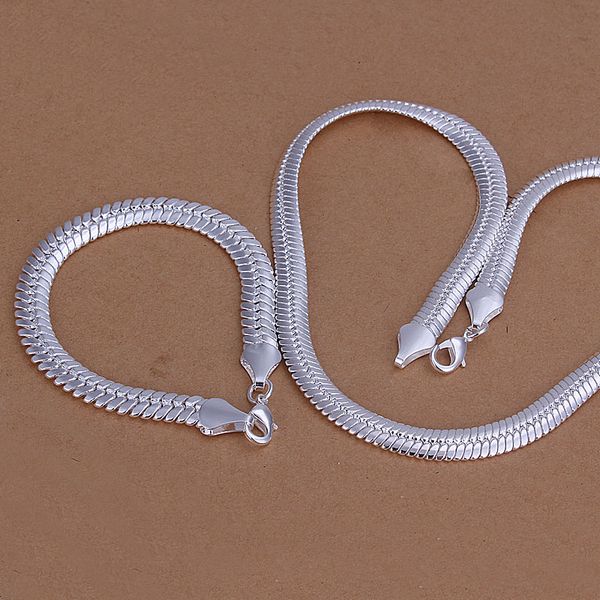 

heavy 107g 925 sterling silver '10m piece flat snake chain jewelry set dfmss214 brand new factory direct 925 silver necklace bracelet