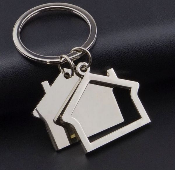 

spin metal house keychain keyring bag pendant cute car key chain ring holder jewelry for men women, Silver