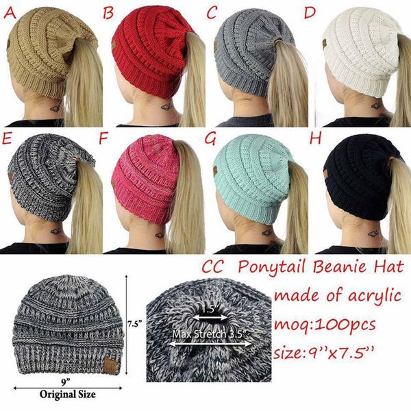

Fa hion beanie cap for women knitted beanie winter hat keep warm cap back hole pony tail ca ual kull cap