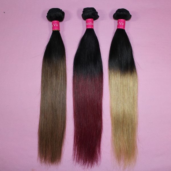 Brazilian Hastes Weave Weave OMBRE Human Human Weft Dois Tom Cor 100 Pacotes de Cabelo Peruano 1B / 27 1B / 30 1B / 99J 1B / Vermelho