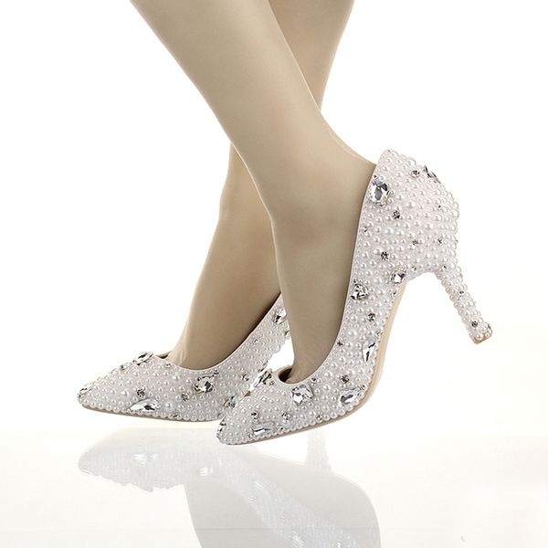 Nouveau Designer bout pointu chaussures de soirée de bal mariage mariée chaussures à talons hauts blanc perle femmes sandale mère de la mariée chaussures