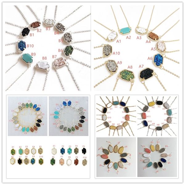 

10 styles druzy drusy earrings necklace various 10 colors gold plated geometry faux stone earrings necklaces for women jewelry, Silver