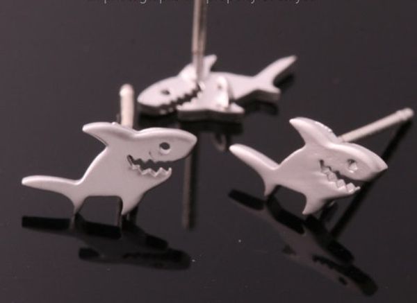

europe and the united states stainless steel shark stud earrings for girls' beach party accessories, Golden;silver