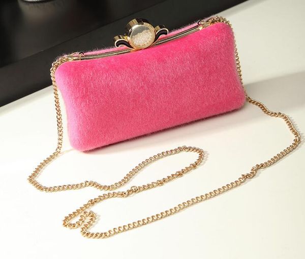

10pcs women clutch evening bags black and gold plush shoulder chain evening bags fashion pu leather ladies clutches