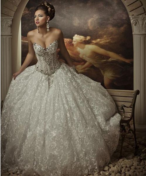 

latest design royal dramatic ball lace bling crystals beaded wedding dresses bridal gowns appliques gorgeous stunning top, White