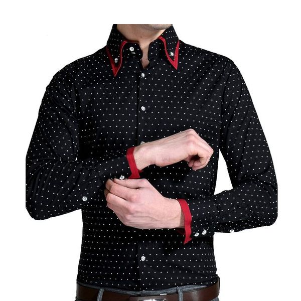 

hot sale! new summer fashion cotton polka dot design casual shirts,formal business with long sleeved men shirts social, White;black