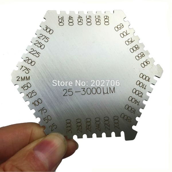 Freeshipping WET FILM COMB pettine a membrana bagnata in alluminio calibro spessore film umido 25-3000um calibro esagonale laser craven