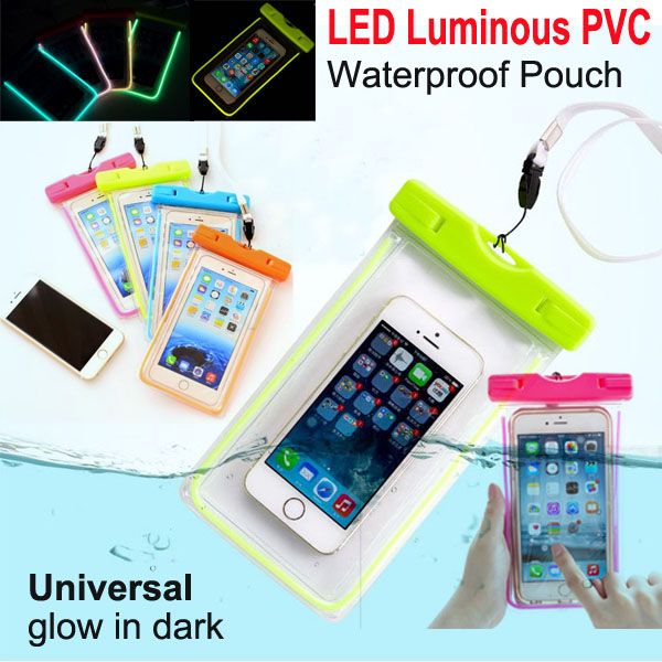 Universal Luminous Underwater Phone Bag Saco Bolsa À Prova D 'Água Seco Caso Capa Para Celular iPhone 5 6 plus S6 borda S5 Nota 5