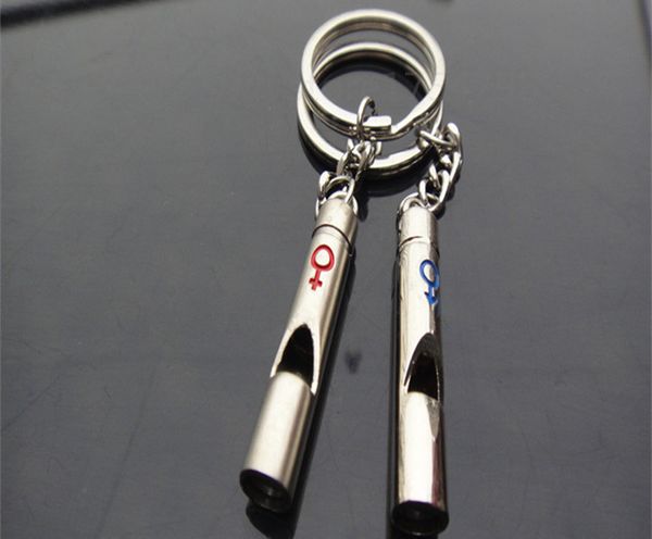 

new arrival fashion cylindrical whistle key chain charming keychains couple key chain flash bright metal key chain ring gifts selling, Silver