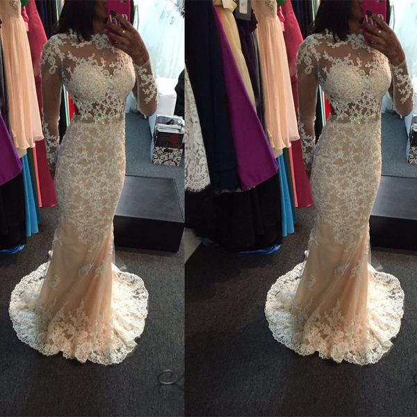 

vestidos de festa белая русалка кружева с длинным рукавом иллюзия вечерние платья халат де суаре longue бисером аппликация формальные платья, Black;red