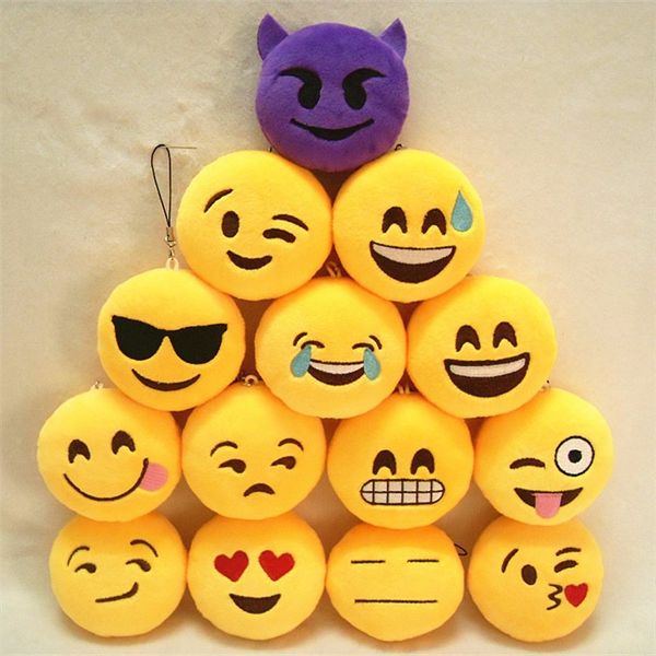 

key chains 8cm emoji smiley small pendant emotion yellow qq expression stuffed plush doll toy emoji cell straps charms bag pendant gift