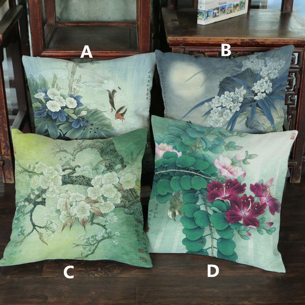 Linen Velvet Ink Painting Lotus Flower Plum Blossom Ancient
