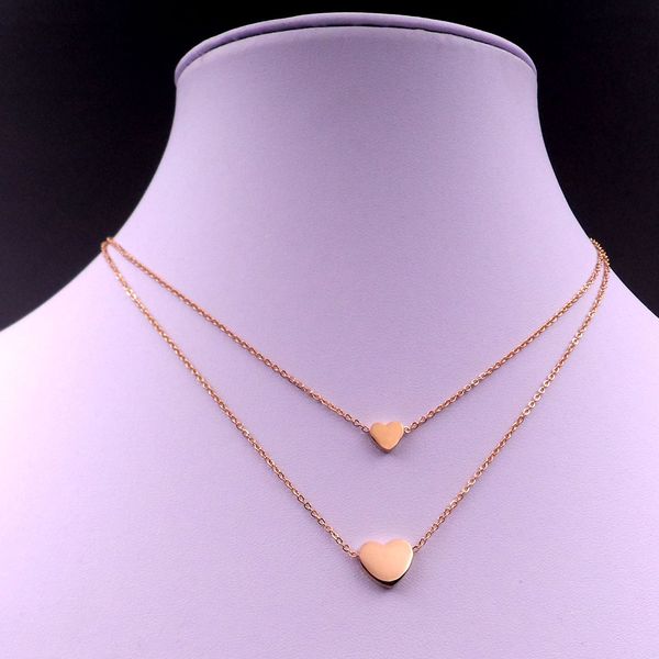 

cool design jewelry gold stainless steel sweet double heart pendant chain necklace gift for women girls 20 inch, Silver