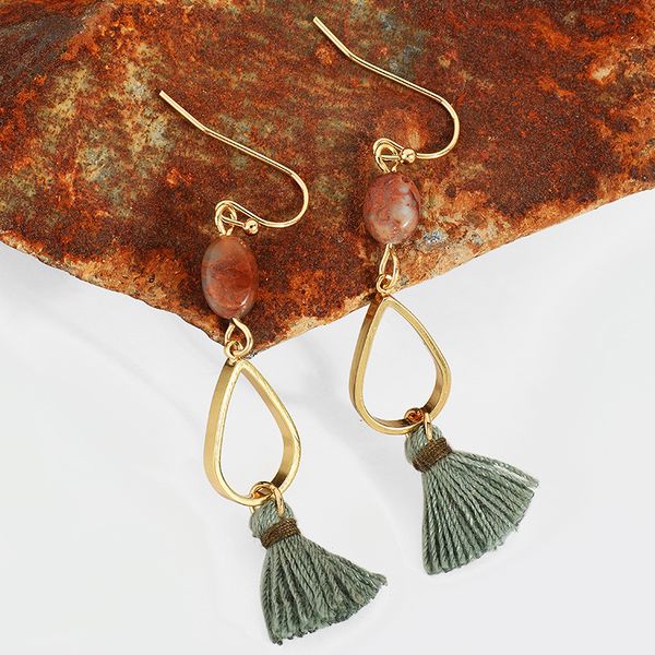 

handmade tassel earrings bohemia retro style natural stone long tassel dangle earrings women girl's jewelry gift original design