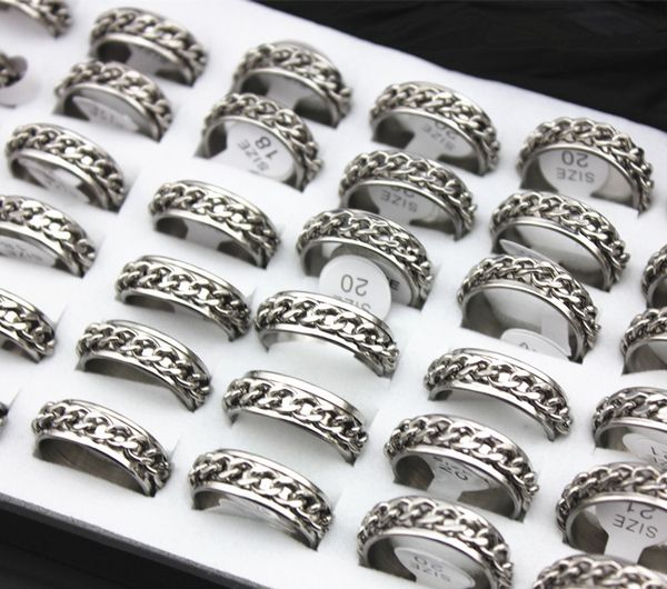 

Jewelry Wholesale lot 36pcs 7MM Stainless Steel Silver Tone Chain Rings Rotating Spinner Ring Men Women's Gift MR52