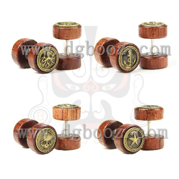 

wholesale tunnels wood fake piercing plugs ear taper body jewelry mix 4 designs 80pcs/lot, Silver