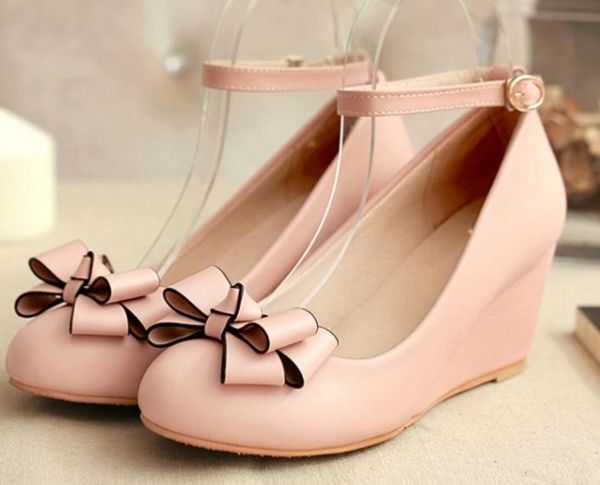 

women's shoes in spring and autumn slope heel round head@108, Black