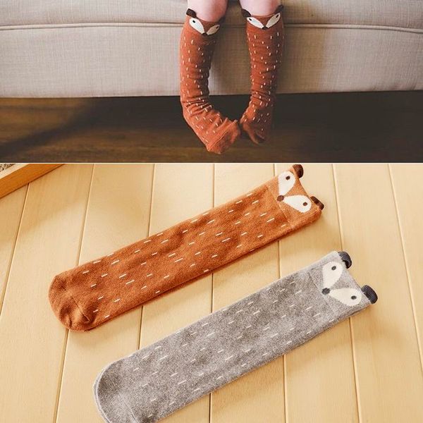

2015 new design baby socks cartoon fox ears cotton knee length socks for kids 2170, Pink;yellow