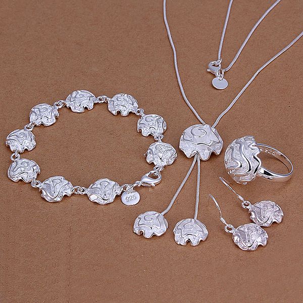 

high grade 925 sterling silver rose set jewelry sets dfmss297 brand new factory direct sale 925 silver necklace bracelet earring ring, Slivery;golden