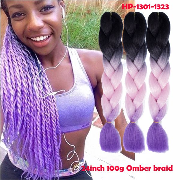 

two tone whoelsale jumbo braids synthetic braiding hair synthetic two tone color jumbo braids extension cheveux 24inch ombre box braids hair, Black