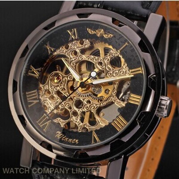 Neue Berühmte Marke Gewinner Luxus Mode Lässig Edelstahl Männer Mechanische Uhr Skeleton Uhren Für Mann Kleid Armbanduhr