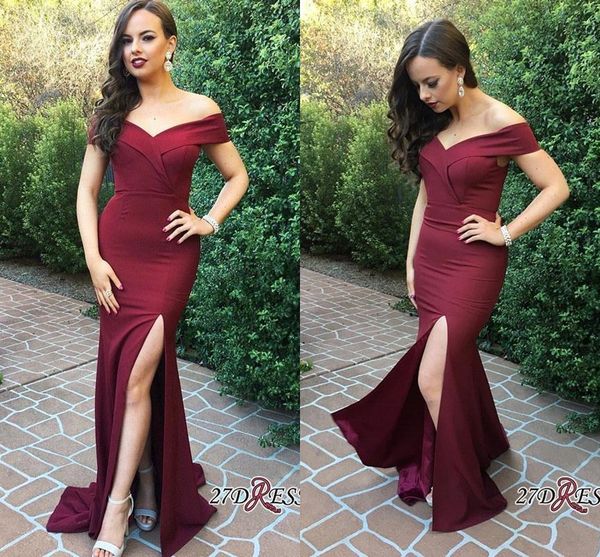 

2018 gorgeous burgundy off the shoulder mermaid prom dresses floor length side split formal evening party gowns vintage arabic ba7503, Black