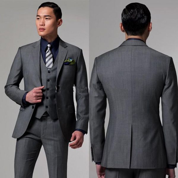 Compre 3 Piezas Gris Oscuro Esmoquin Para Hombre Slim Fit Mens Smoking De La Boda Por Encargo Formal Mens Trajes Cena Chaqueta Esmoquin Chaqueta