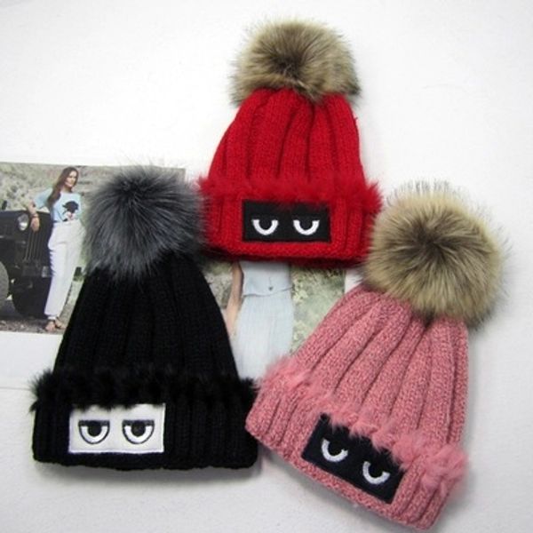 Olho de Impressão Quente Malha de Esqui Das Mulheres Beanie Ball Lã Cuff Hat Ski Cap Frete Grátis