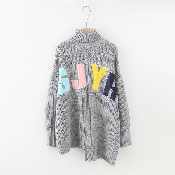 

wholesale- h.sa new women winter knitted sweaters letters casual turtleneck christmas sweater loose harajuku sueter mujer 2016 women blusas, White;black