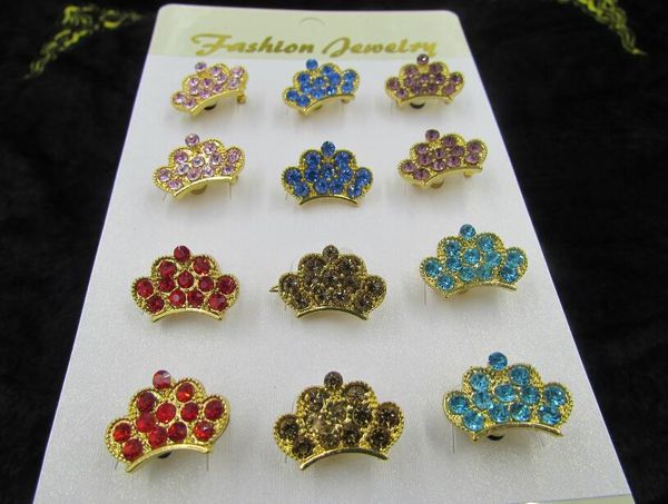 

costume jewelry rhinestone crown brooch wholesale king crystal brooch pins for women 12pcs/set, Gray