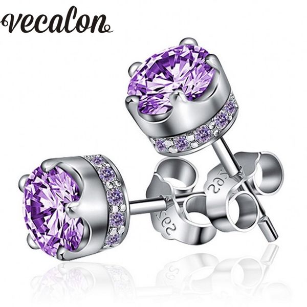 Vecalon office Lady Crown Jewelry orecchini Crystal 2ct 5A Cz 925 Sterling silver Party wedding Orecchini per le donne