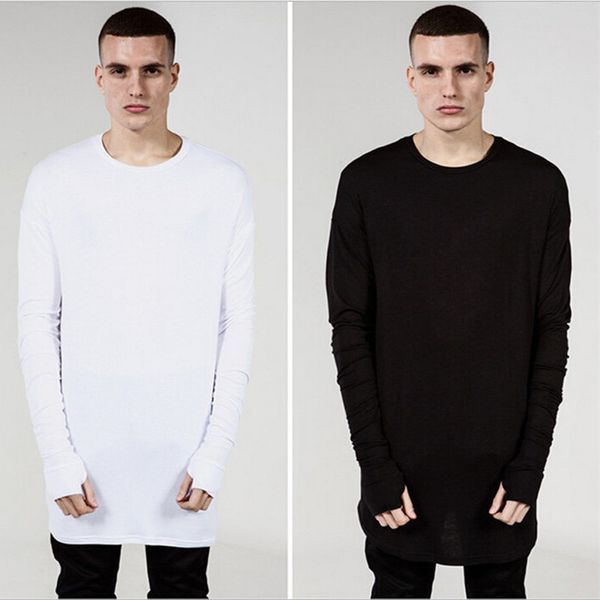 Großhandel - Mode Herren Extended T-Shirt Langarm Übergroßes Hip Hop Schwarz Weiß Grau Woll-T-Shirt in Übergröße für große und große Männer