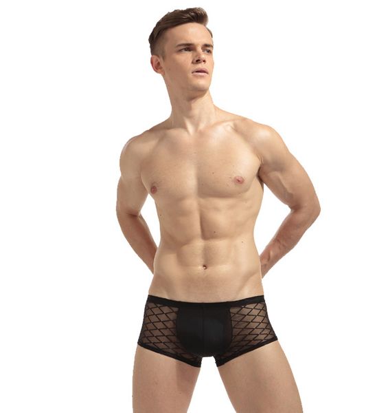 Горячая распродажа мужские прозрачные сетчатые дышащие боксерские шорты удобные 3D U - выпуклый дизайн нижнего белья сексуальные мужские трусики