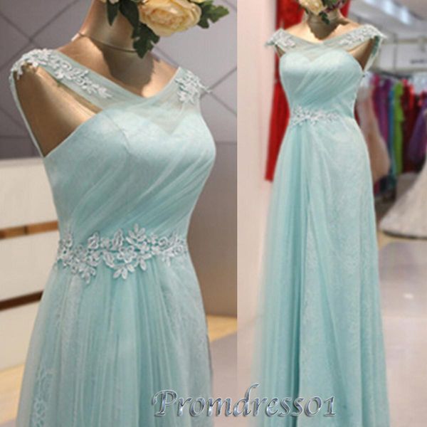 

lace applique mint blue chiffon a-line long formal evening dresses elegant pageant prom gowns vestidos de fetsa sleeveless, Black;red