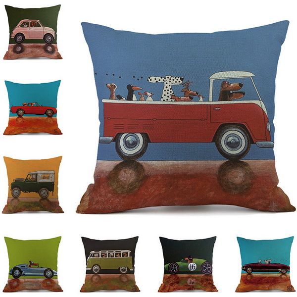 

многоцветный 9 конструкции наволочка диван наволочка обложка горячий мультфильм собака и автомобиль наволочка хлопок наволочка home decor пр