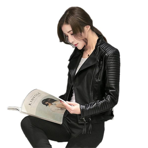 

Женщины весна осень PU кожаная куртка повседневная тонкий мягкий Мото куртка байк