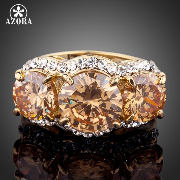 

wholesale- azora sparkling gold color 3pcs gold colour stellux austrian crystal ring tr0081, Golden;silver