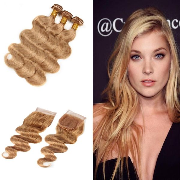 

Brazilian Body Wave Hair Bundles Pure 27# Honey Blonde Color Deal With Mixed Length 100% Human Hair Extensions