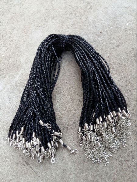 18'' 20'' 22'' 24'' 4mm Corde per collana intrecciata in pelle nera PU con chiusura a moschettone per gioielli artigianali fai da te